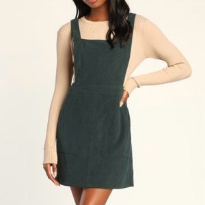 Lulus green corduroy pinafore overall dress